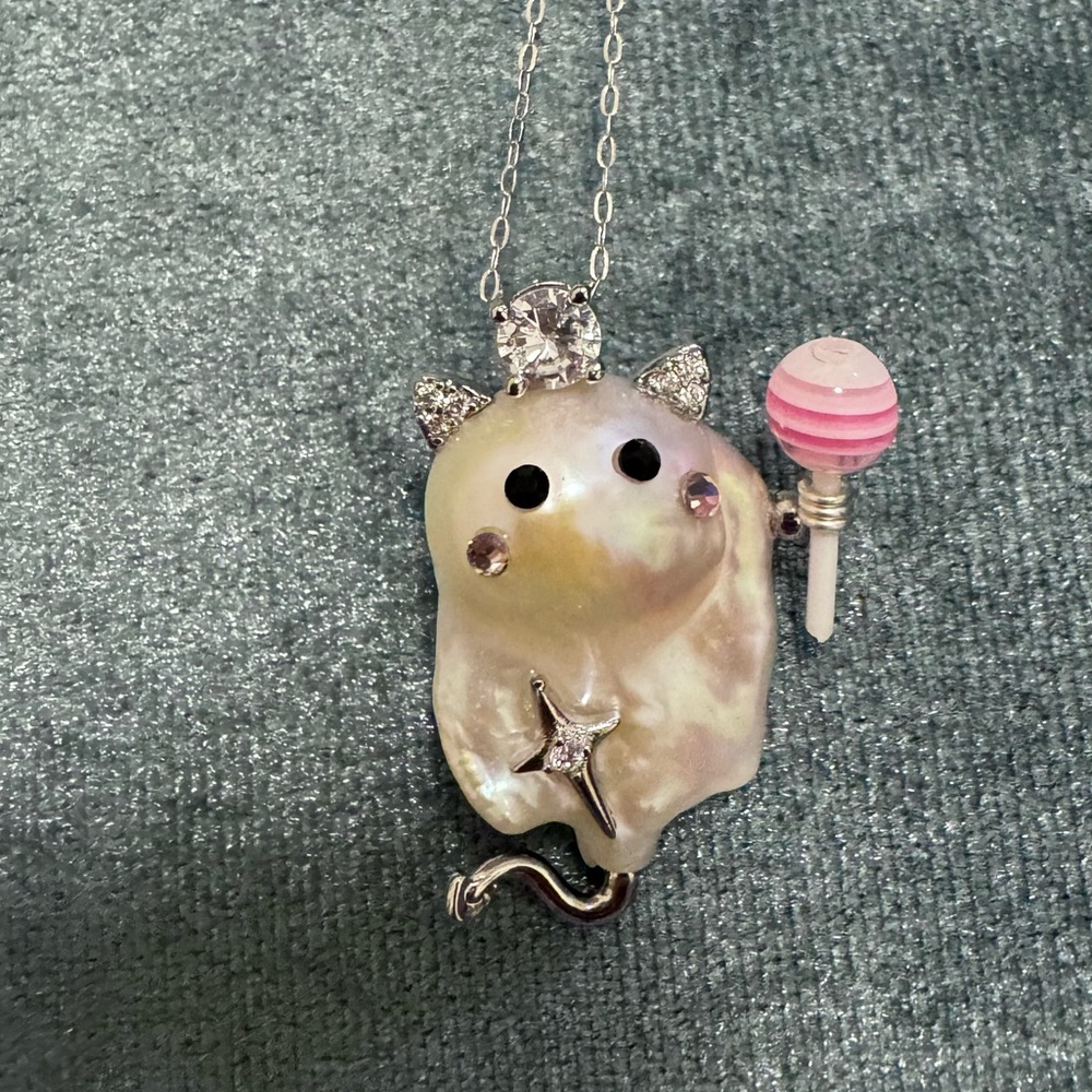 Baroque pearl pendant kitty car lollipop necklace pearls pet kawaii white - Picture 3 of 4